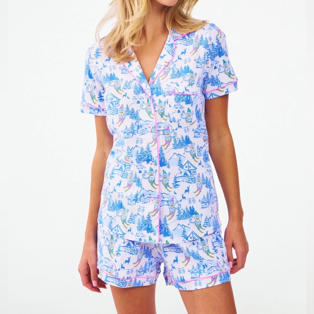 Roller Rabbit Ski Toile Polo Pajamas Shorts